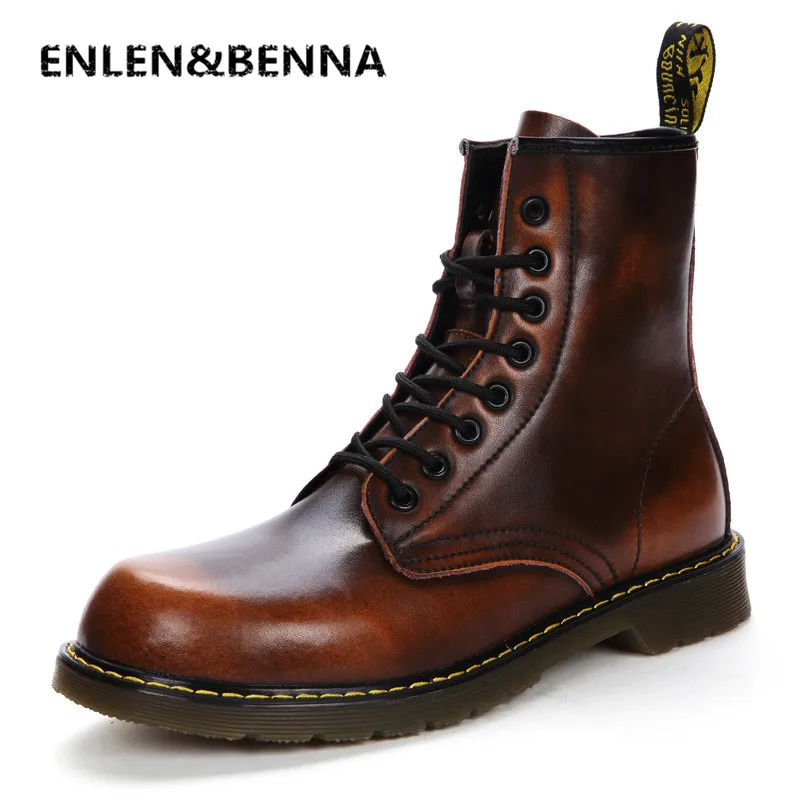 

2018 New Autumn Winter Cow Split Leather Men Boots Lace-Up Keep Warm Plush Snow Boots Motorcycle Ankle Boots Men Shoes