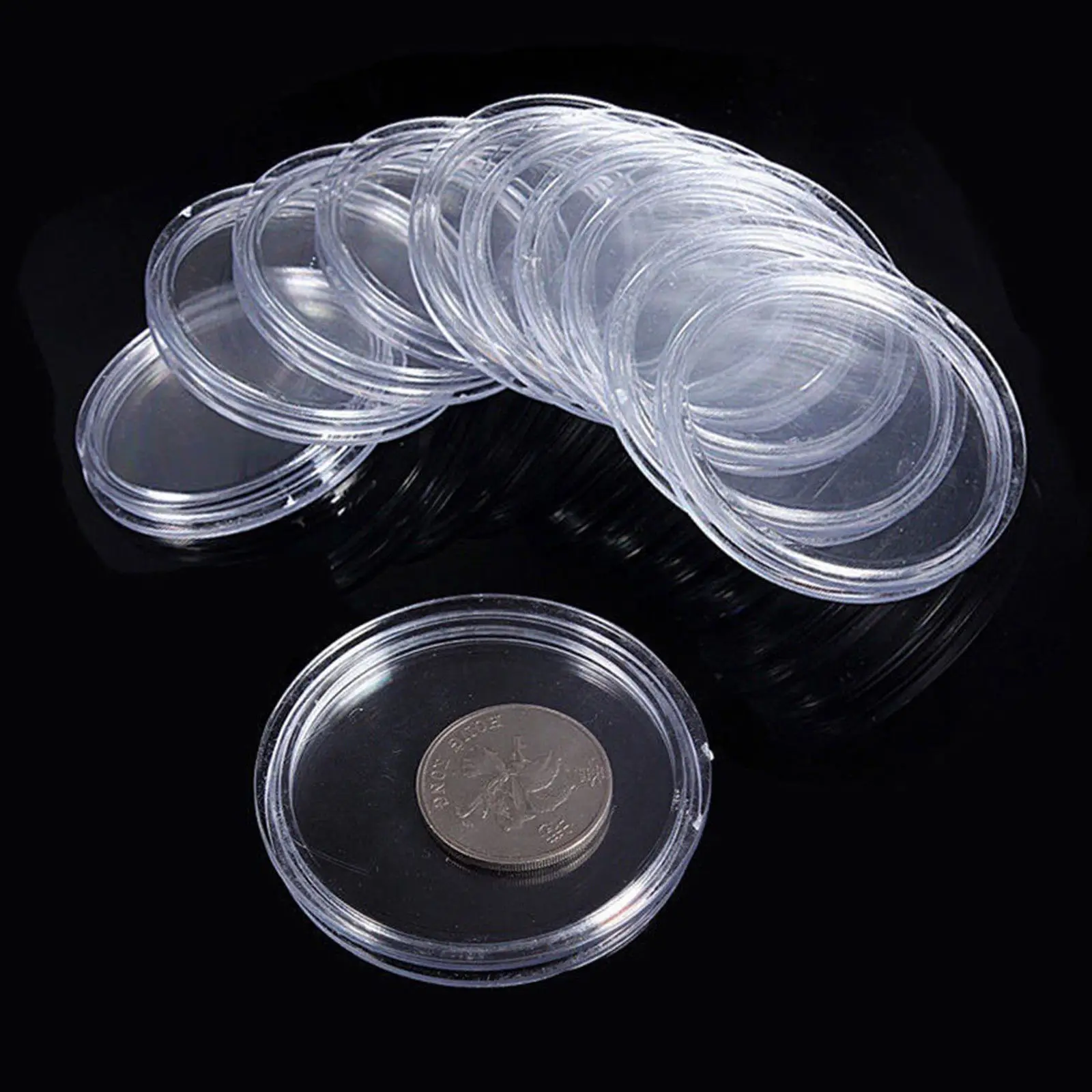 Buy 10PCS Clear Round Boxed Coin Holder plastic