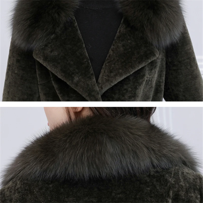 Women Long Jacket Winter Faux Fur Coat Warm Fox Fur Collar Overcoat Fashion Plus Size Loose High Quality Elegant Ladies Outwear