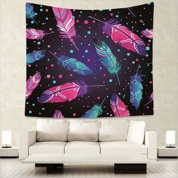 

Wall Tapestry Painted Feather Mandala Print Ethnic Wall Hanging Beach Blanket Dorm Decor Tapestries Table Cloth Yoga Mat