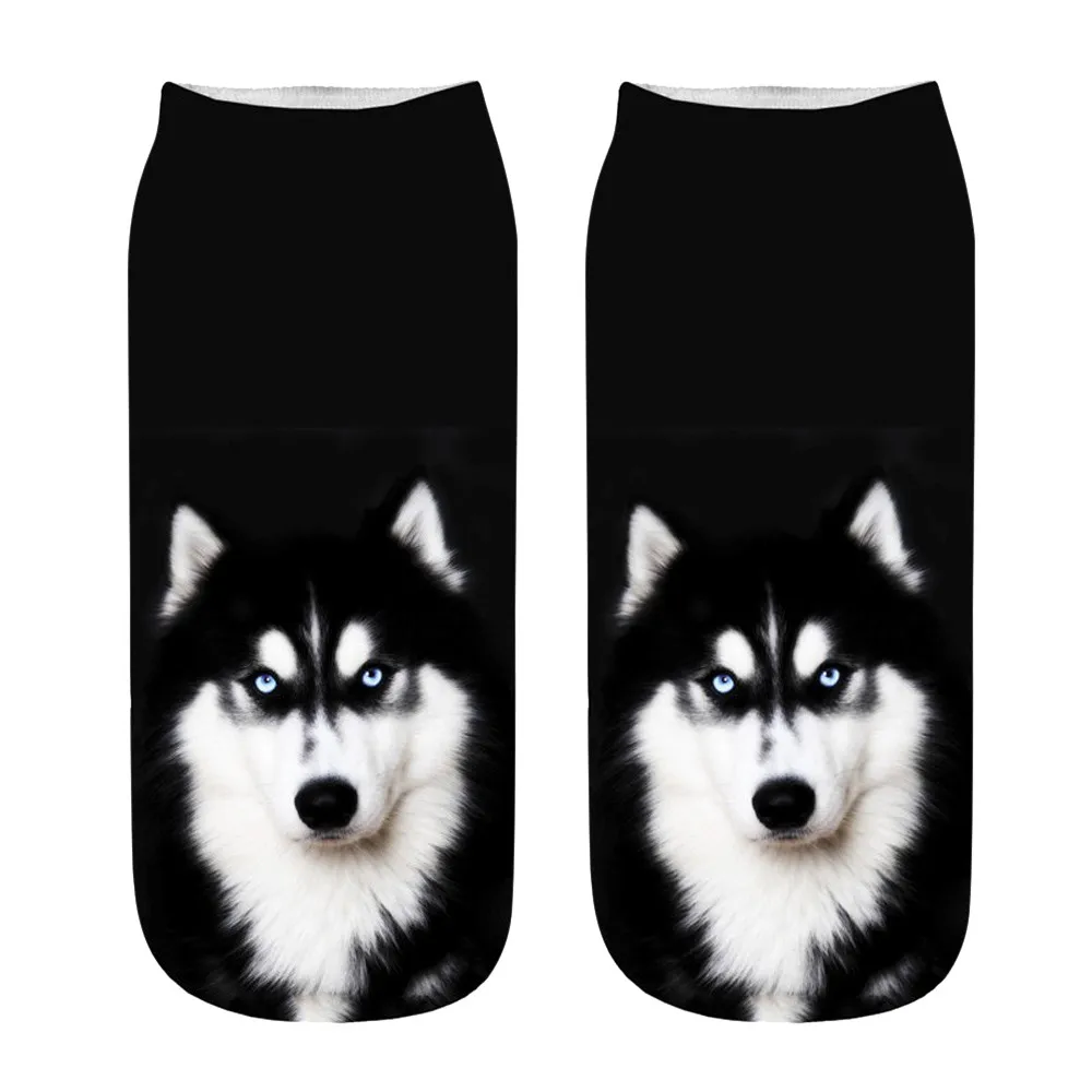 Носки унисекс, популярные забавные короткие хлопковые носки с 3D принтом собаки, женские и мужские рождественские носки, Meias Femme, Короткие ножные носки - Цвет: P