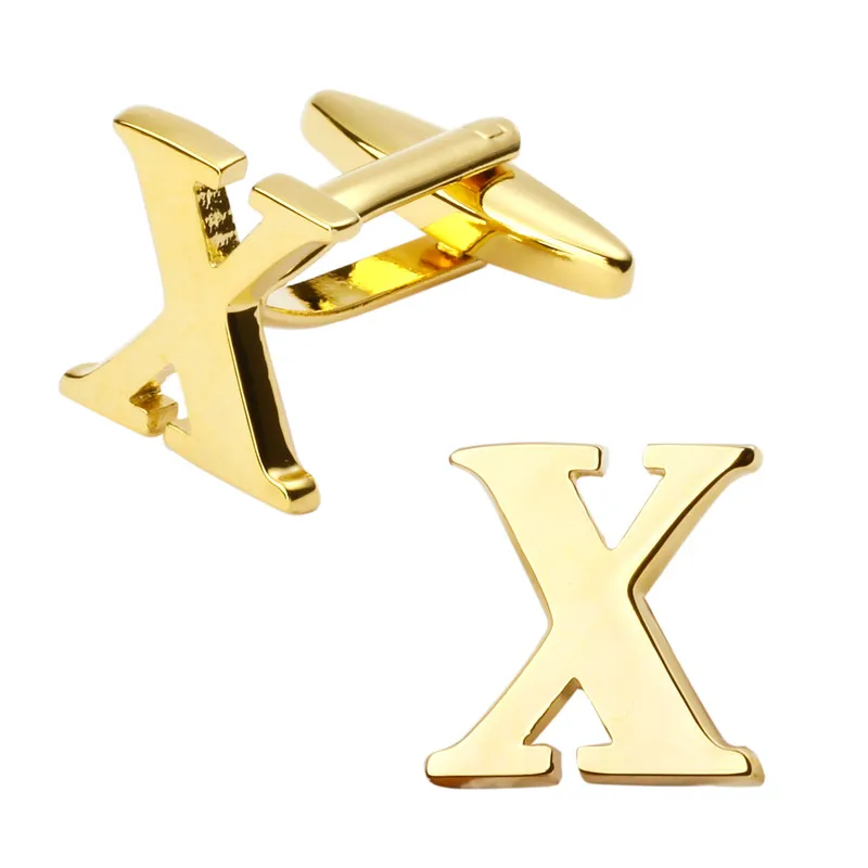 XK401, Высококачественная Мужская рубашка Запонки Новая мода золотые запонки с буквами A-Z 26 букв золотые запонки