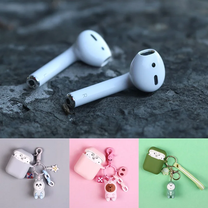 Soft Silicone Case Earphones For Apple Airpods Bluetooth Wireless Earphone Protective Skin Cover Box Cute Animal Keychain