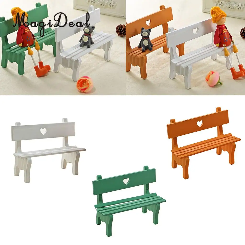 MagiDeal Garden Decor Miniature Dollhouse Tools Wooden Mini Bench Dollhouse Garden DIY Decor 3 Colors PICK