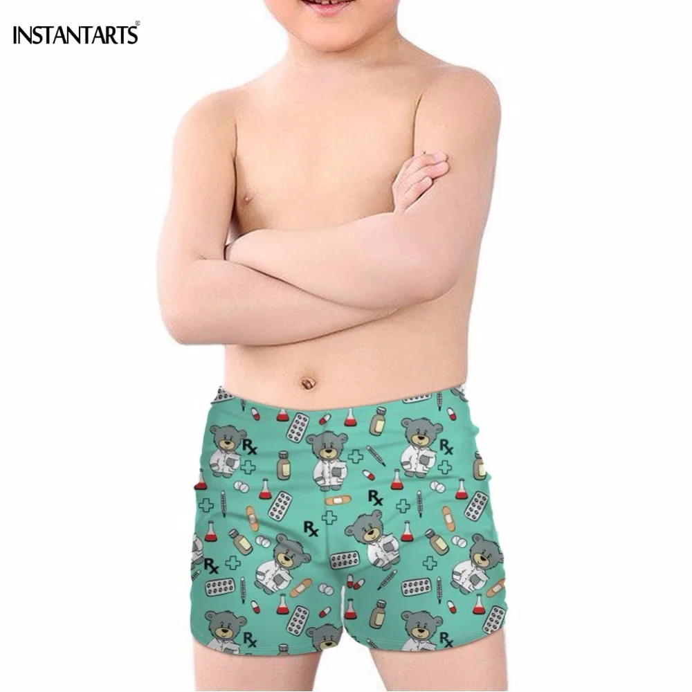 

INSTANTARTS Kawaii Cartoon Nurse Bear Printing Boys Trunks Summer Kids' Swimming Suits Bathing Beach Surfing Sports Swimwear
