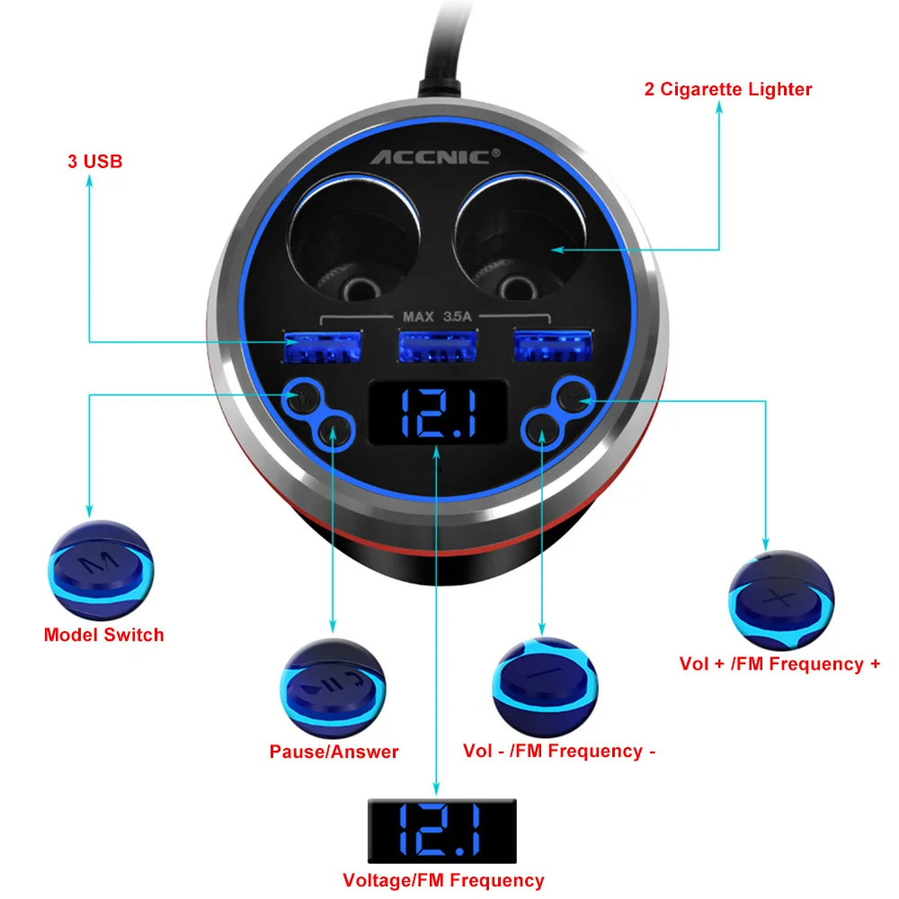 accnic C1 FM USB передатчик автомобильный прикуриватель для прикуривателя адаптер зарядных порта USB для автомобиля Bluetooth Micro/TF SD музыкальный плеер MP3 плеер