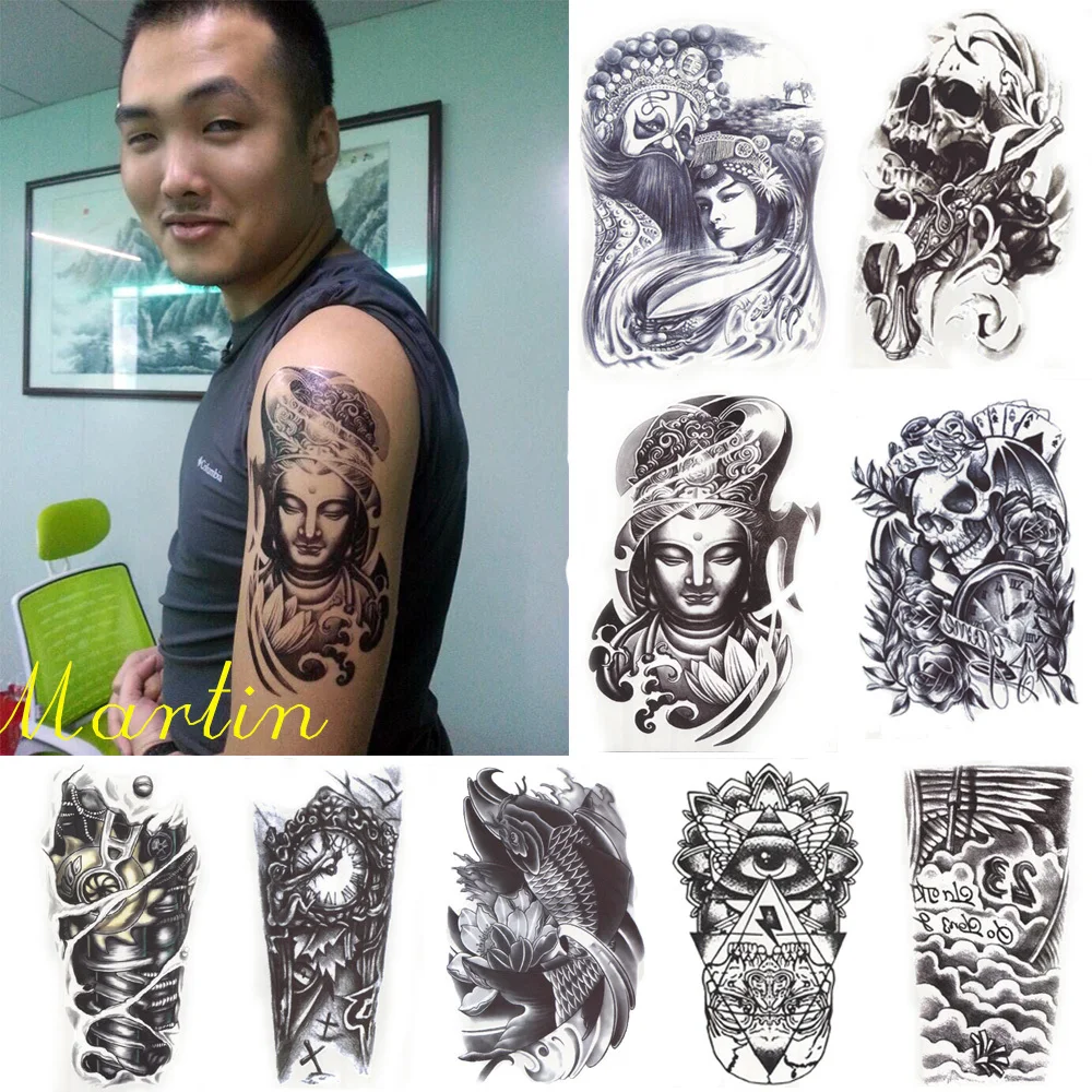 

5x Styles 3D Waterproof Body Arm Sleeve Art Tattoo Sticker Handsome Tatouage Glitter Black Temporary Tattoos Tatoo For Man Women