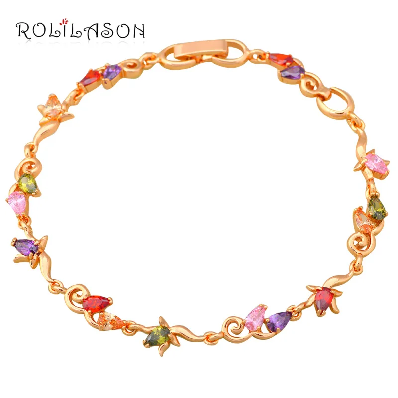 ROLILASON черный оникс и белый кристалл AAA кубического циркона Золотой Браслеты для