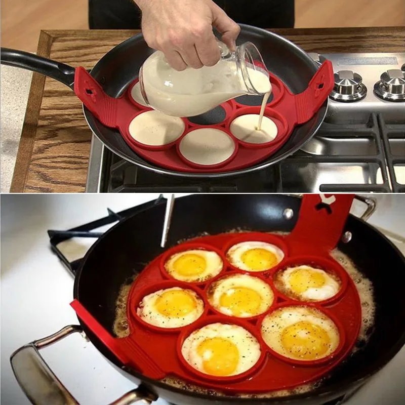 

4/7/10 Holes Nonstick Pancake Maker Silicone Mold Frying Egg Tool Square Heart Round Flower Pancake Mold Kitchen Cooking Tool