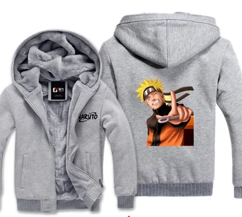 

Naruto Winter Gray Hoodies Sweatshirt Men Cute Casual Male Jackets Hoody Cloak Shawl Men Cloth Keep Warm Uzumaki Naruto