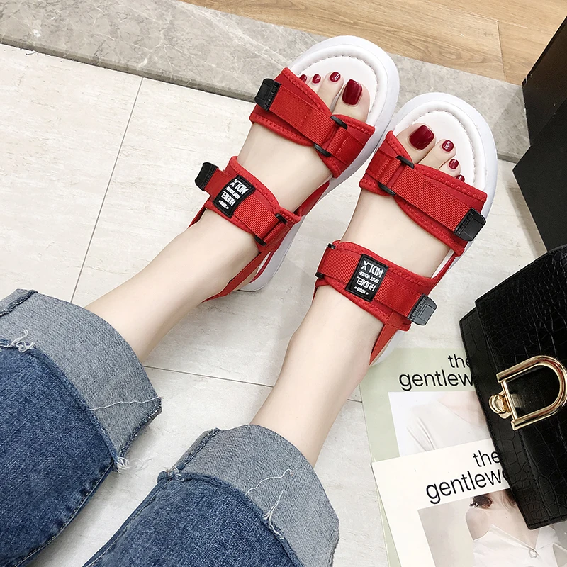 HKJL Chunky sandals for women 2019 new Korean version platform flat bottom simple joker sports web celebrity shoes A349