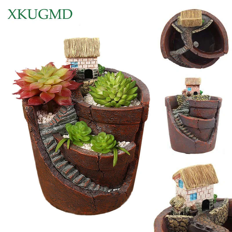 Vaso de Flores Plantador do Jardim do Recipiente Novo Criativo Mini Resina Carnudas Planta Suculenta Pote Caixa Quadrada Landscap Planta Decorativa
