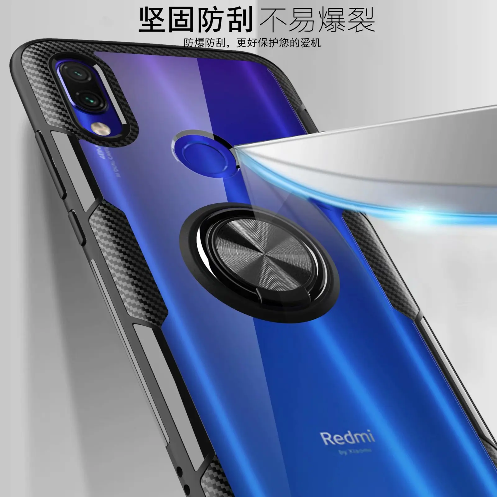 Для Xiaomi Redmi Note 7 Pro Чехол с кольцом и подставкой на магните прозрачный противоударный защитный чехол на заднюю панель для xiaomi redmi 7