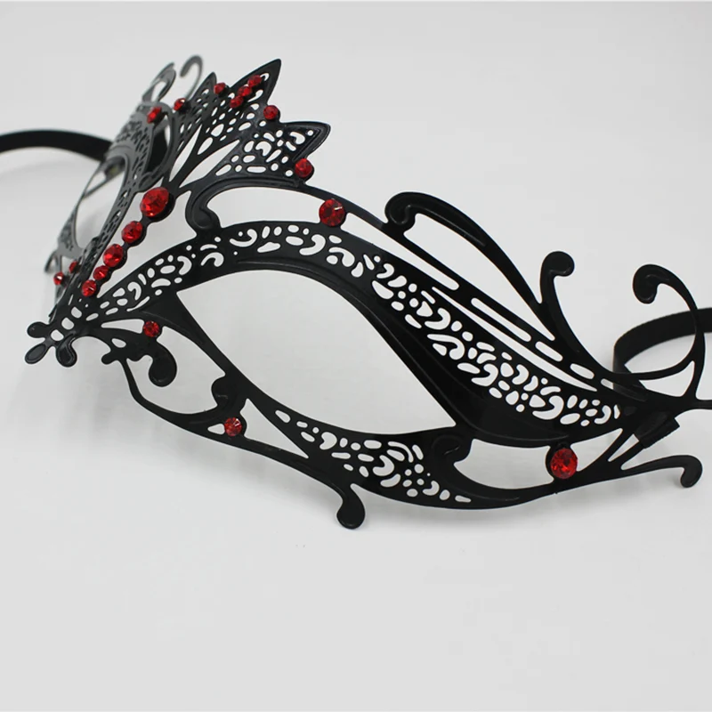 Черное шоу венецианское металлическое выполненный филигранной лазерной резкой маска для бала-маскарада Золотое платье со стразами танцевальный костюм для вечеринки Свадебная маска