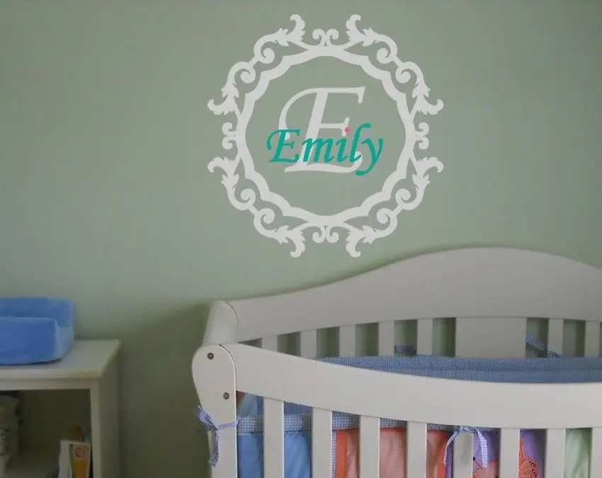 Baby Boy or Girl Name and Initial Border Nursery Decal 22X22inname decalnames girlbaby boy