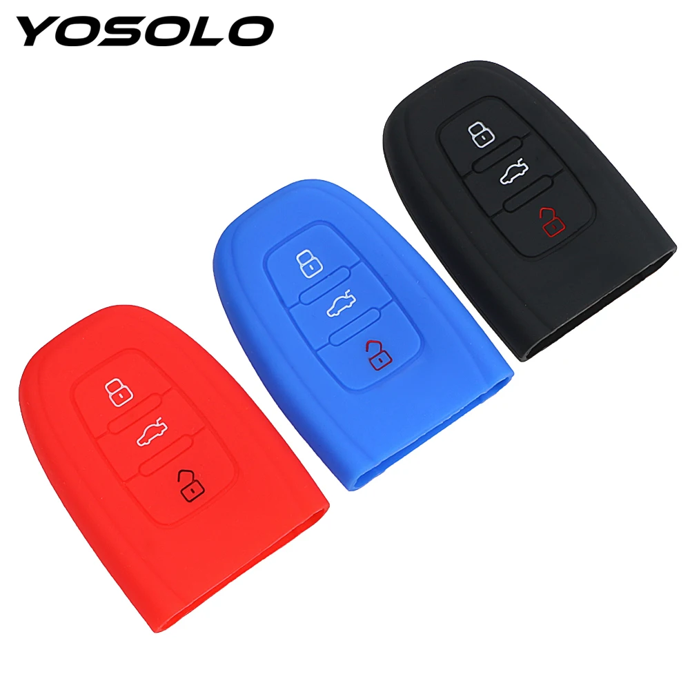 

YOSOLO 3 Buttons Silicone Car Key Protector for Audi B9 R8 Q7 Q5 Q3 A4 A6 Car Key Case Shell Replacement Key Bag Cover
