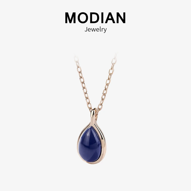 

MODIAN Choker Necklace for Women Rose Gold Color Fashion Natural Lapis Lazuli Short Chain Neckalces Anti-allergy Jewelry
