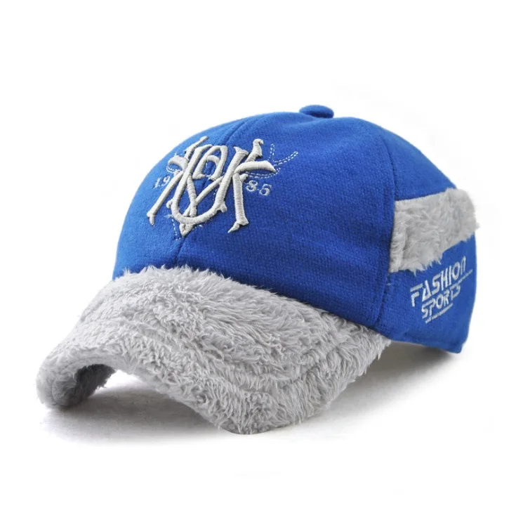 [JAMONT] зимняя детская шапка Snapback, теплая утолщенная детская бейсболка для мальчиков и девочек, ветрозащитная шапка-бомбер Gorras - Цвет: Синий