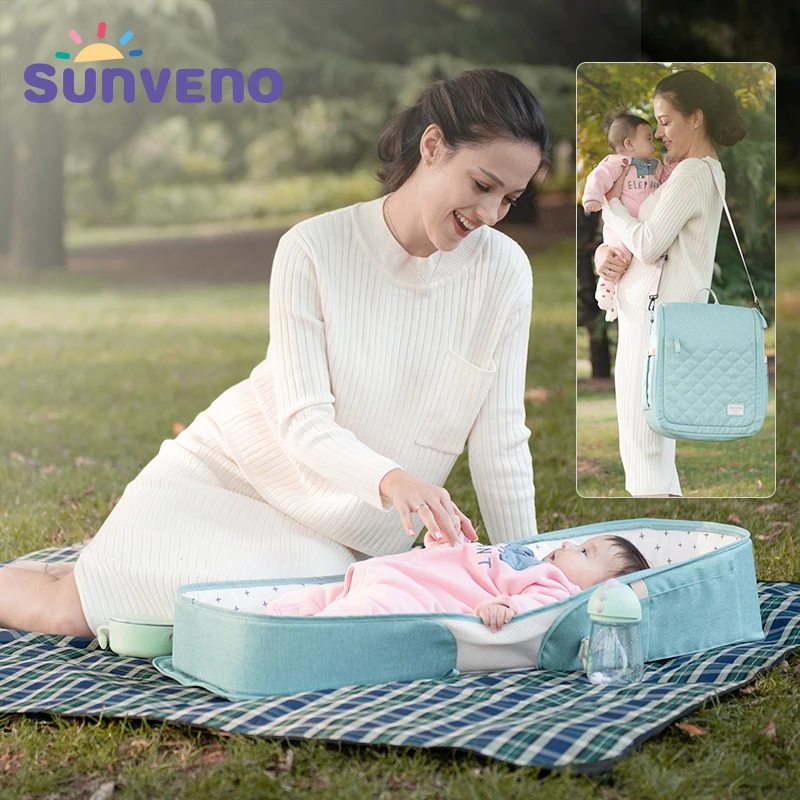SUNVENO المحمولة سرير الطفل السفر للطي سرير بيبي حقيبة الرضع طفل مهد متعددة الوظائف حقيبة التخزين للطفل الرعاية 0-6 متر