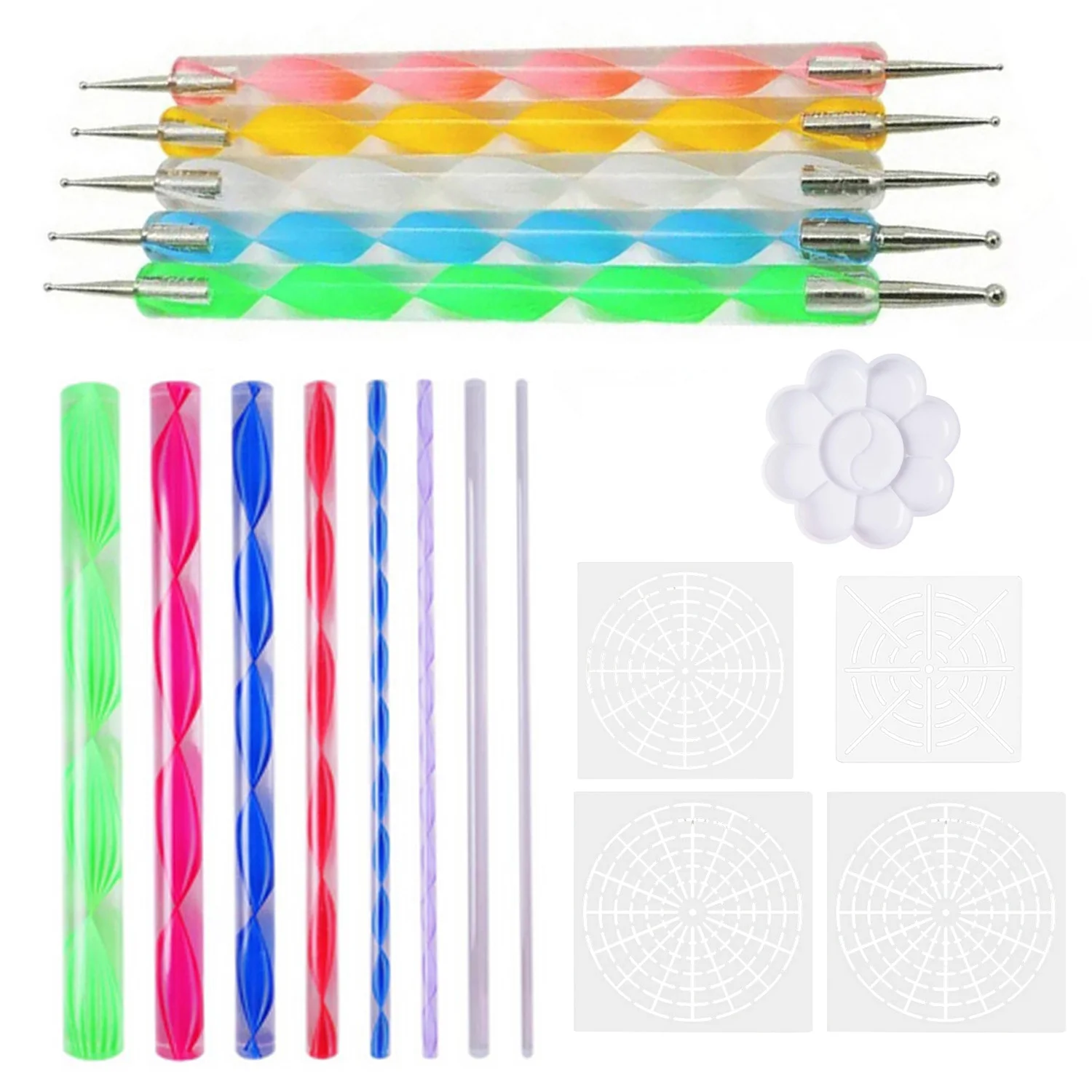 

18PCS Mandala Painting Dotting Tools with Dotting Rods Ball Stylus Pens Stencils Paint Tray for Wood Canva Rocks Fabric Wall Art