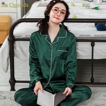 Пижамы для взрослых новая атласная Шелковая пижама для девочек зеленая осенняя одежда с длинными рукавами Роскошная Домашняя одежда больших размеров одежда для сна Женская домашняя одежда