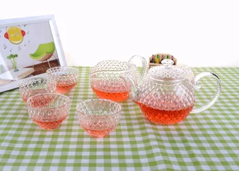 

6in1 Japanese-style Tea Set - 320ml Heat Resistant Glass Tea Pot + 310ml Pitcher +4x 70ml Cups -A