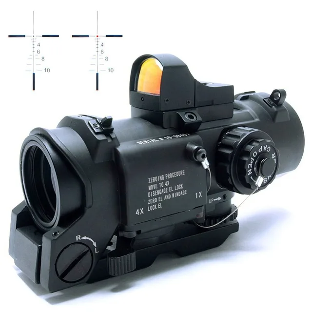High Quality Airsoft 4X Magnifier Dual Role Elcan Style Red/Green Dot
