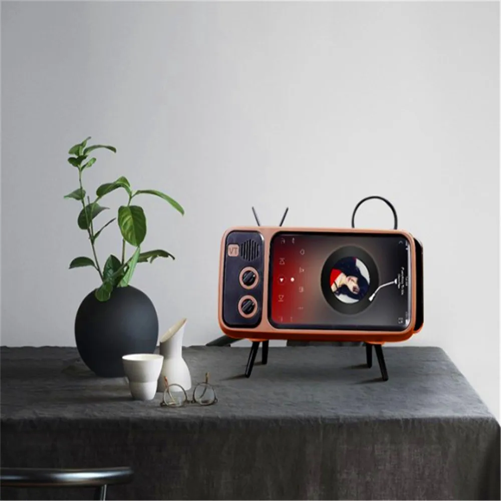 bluetooth retro mobile phone stand novelty speaker hi fi hands free boombox vintage tv set mini portable external speaker