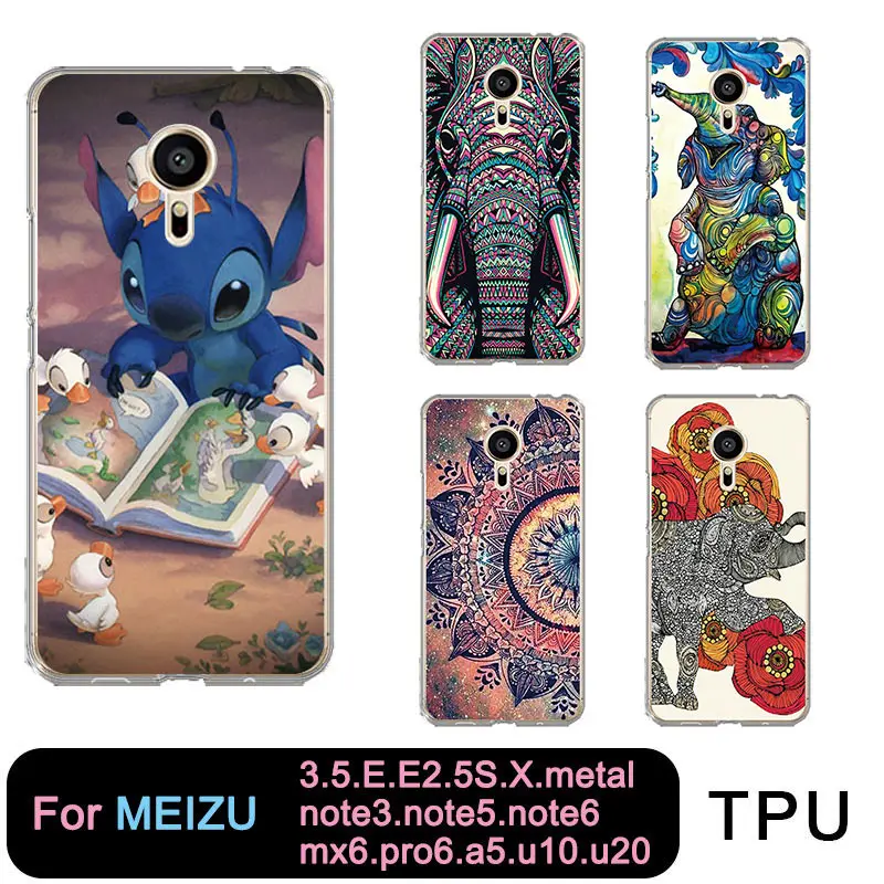 TPU Clear For Meilan MX6 pro6 u10 u20 E2 m3 M5 M5s metal note3 Cute Animal Tiger Elephant Stitch Free shipping |