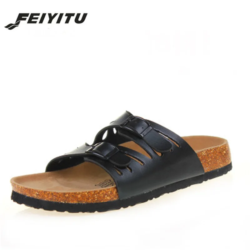 

FeiYiTu 2019 NEW Men Sandals Women Slipper Summer Beach Shoes Lover Shoes Open Toe Slides Cork Slippers
