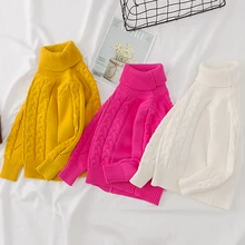 Свитера для маленьких девочек; однотонные Детские вязаные свитера с высоким воротником; мягкая теплая водолазка с длинными рукавами; Зимние Модные хлопковые свитера для девочек