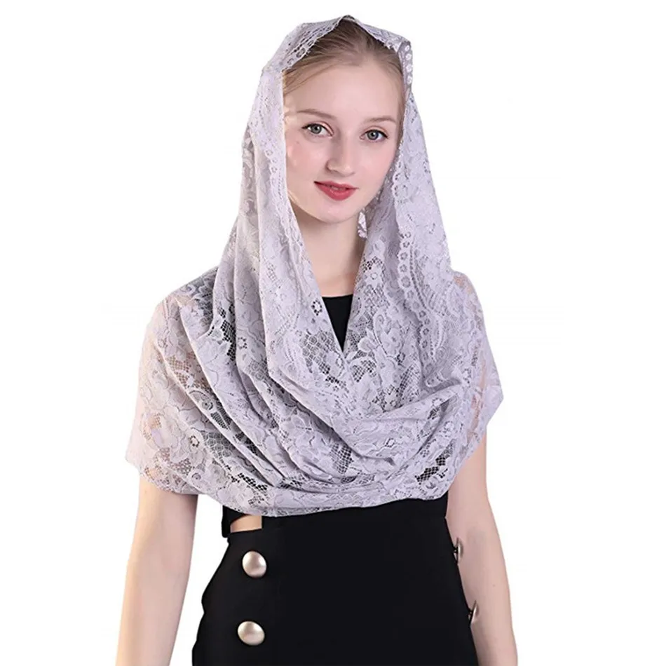 Новый серый кружевные вуали Mantillas для церкви Headcovering HeadWrap католической Латинской Mass mantilla negras вуаль Mantillas 2019 серый