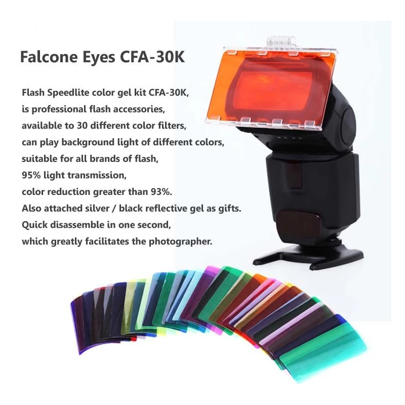 FalconEyes CFA-30K Вспышка Speedlite 30 Цвета комплект цветного геля со шторкой и отражатель и сумка для Canon Nikon YONGNUO GODOX