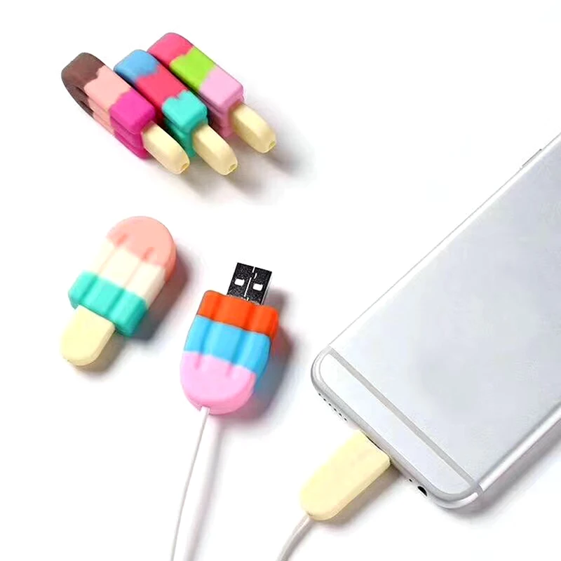 

Ice Cream Style Silicone Cable Winder Protective Cable protector Data Line For iphone Samsung USB Charging earphone Case Cover
