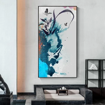 Billige Moderne Tableaux Kunst Wand Nordic Orchidee Schmetterling Tinte Leinwand Malerei Blau Drucken Poster Für Wohnzimmer Cuadros Salon Decoracion