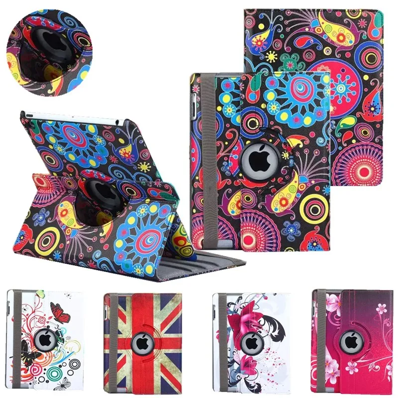 

usps Fast ship from USA New smart Case for apple ipad4 ipad 3 ipad 2 Cover 360 Rotating PU Leather tablet case girl case cover