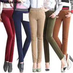 Новые осенние и зимние женские вельветовые брюки плюс бархатные брюки женские большие размеры с высокой эластичной талией Прямые брюки