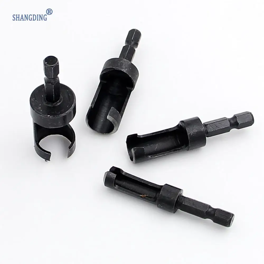 4pcs quick Shank1/4''shank black Carpentry Wood Plug Cutter Straight Tapered Claw Type DrillBit