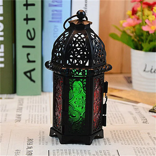 Классические марокканские ветрозащитные подсвечники, подсвечник из железного стекла, вечерние подсвечники, домашний Свадебный декор 7*16,5 см - Цвет: Черный