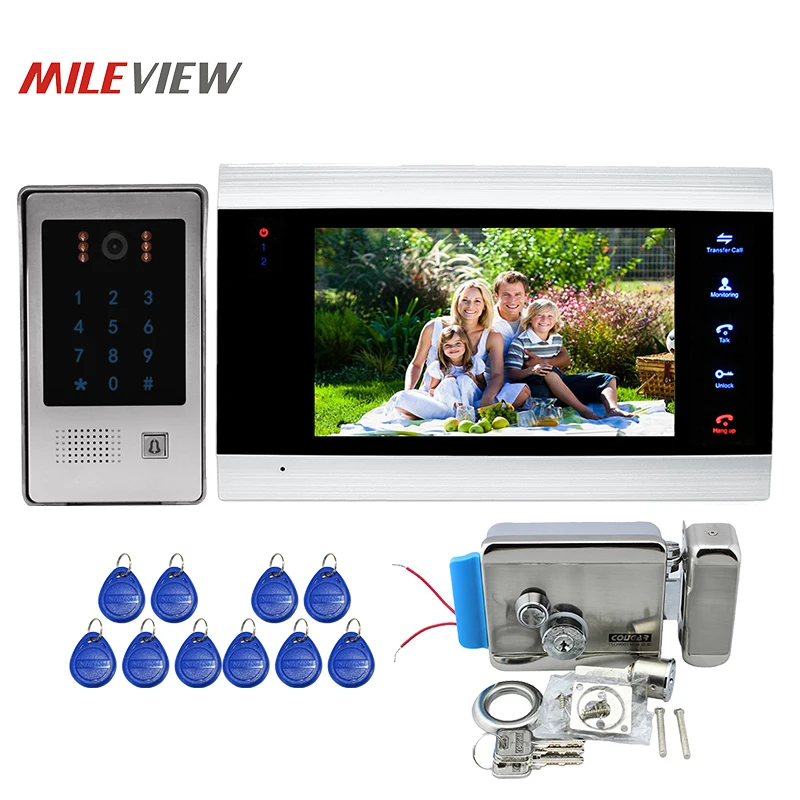 

Free Shipping 800TVL HD 7" Video Door Phone Intercom System Record Monitor Code Keypad RFID Unlock Door Camera Electronic Lock