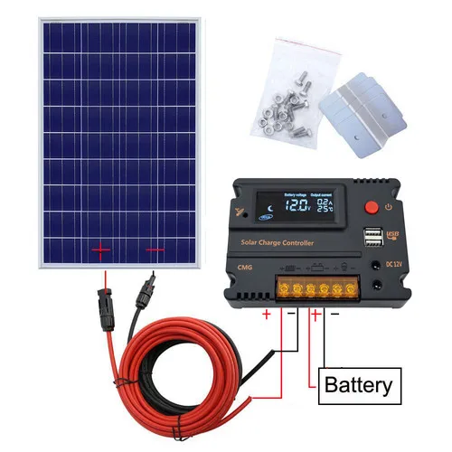 

100W 12V Solar Panel Kit POLY Module w/ 10A LCD USB Charging Controller RV Camp solar energy system solar cell solar panel