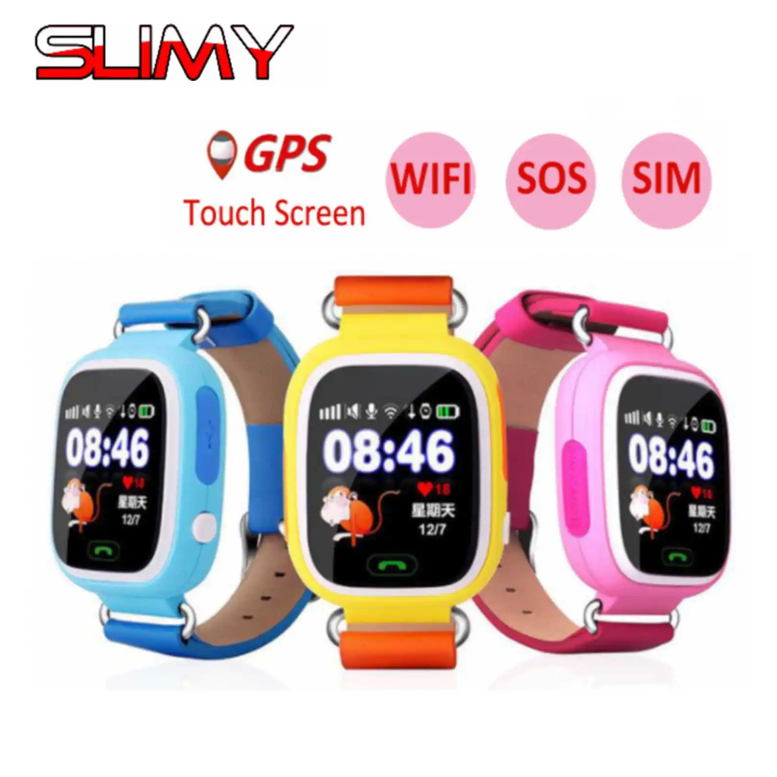 Slimy 90 gps Смарт-часы детские телефон позиционирования Для детей часы подарок с 1,22 дюймов Сенсорный экран WI-FI SOS PK Q80 Q50 Q60 Q90