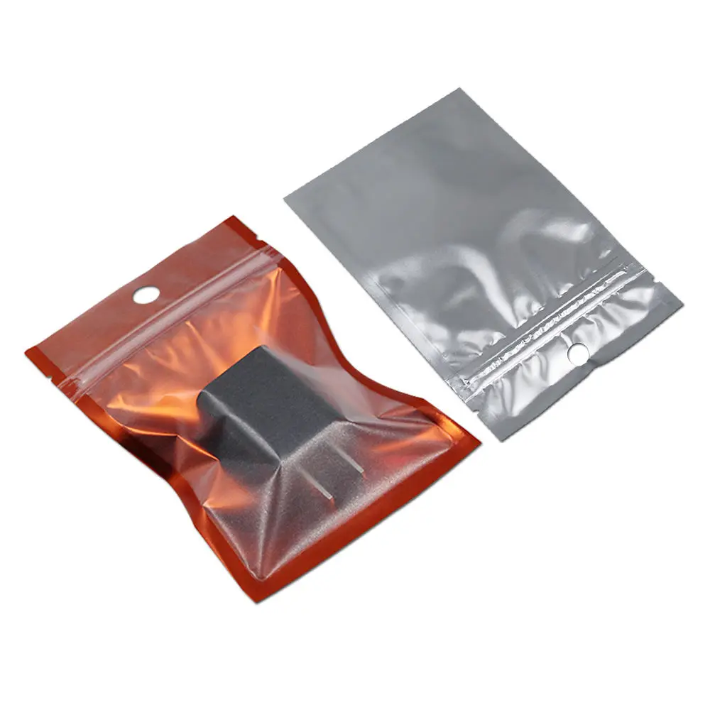 100Pcs Frosted Clear Plastic Package Bags Zipper Bag Orange Aluminum