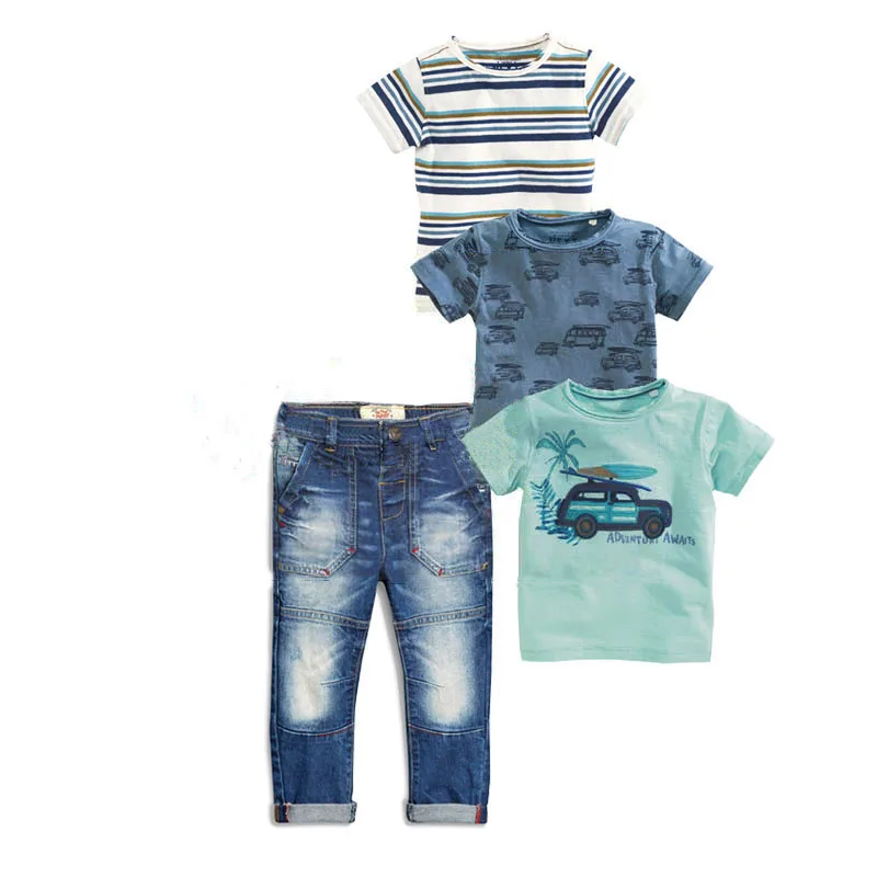 

2019 Summer Children's clothing sets Baby boy kids 4pcs denim suit set striped t-shirts+blue car t-shirts+t-shirt+jeans F1807