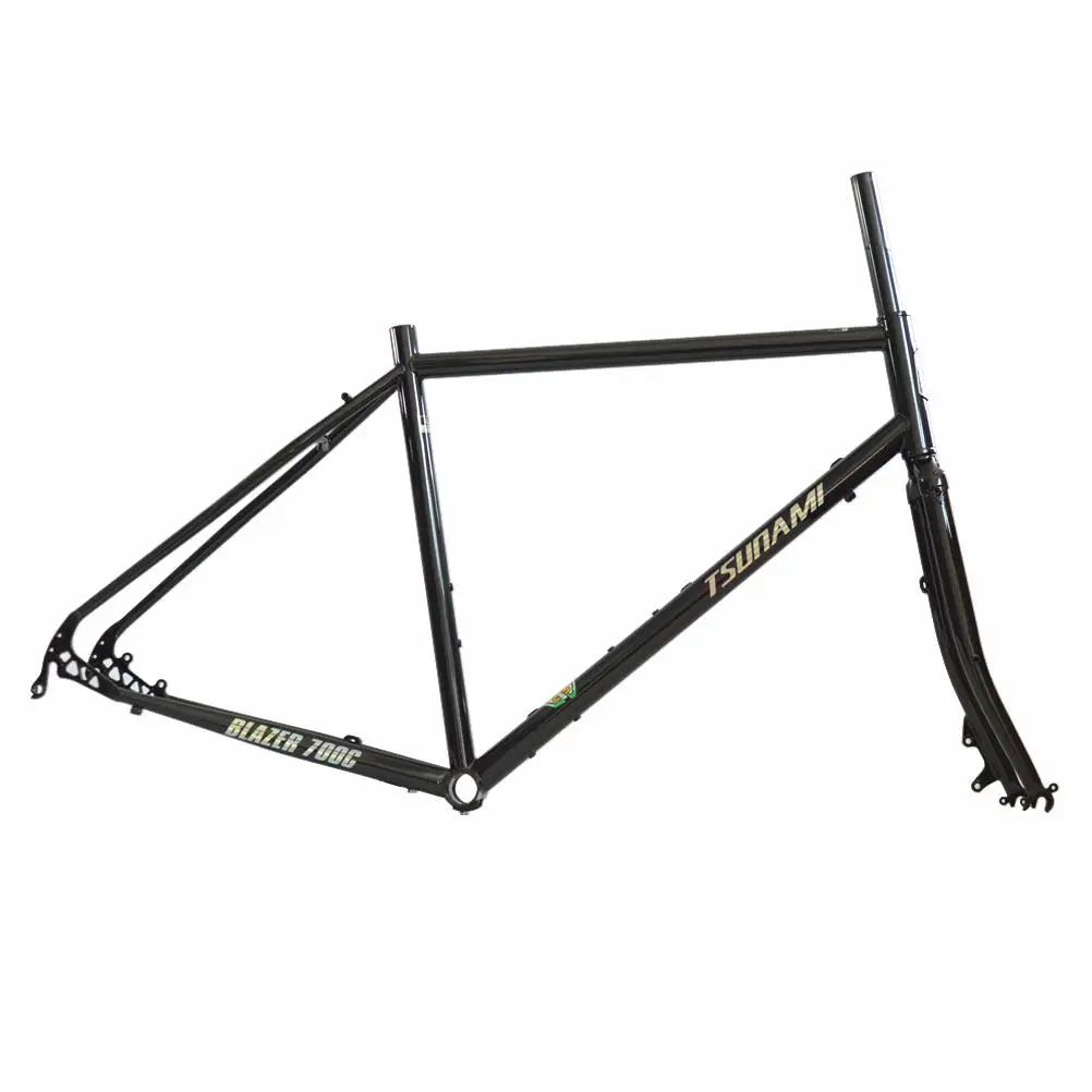 Цунами 700c CR-MO сталь Touring Road Frameset Классический хром велосипедные рамы CX циклокросс 28 рама вилка гравий дисковый тормоз - Цвет: Black