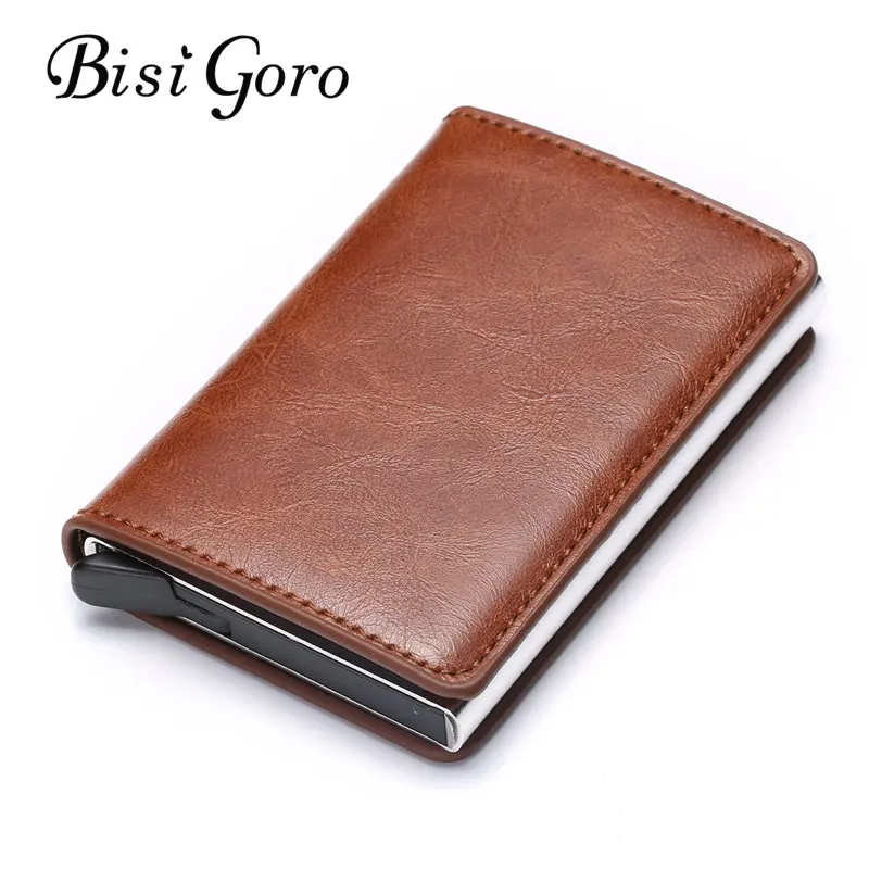 Bisi غورو 2019 حجب محفظة RFID الائتمان حامل بطاقة أسود حامل بطاقة الألومنيوم ضئيلة المعادن بطاقة ID حامل دروبشيبينغ