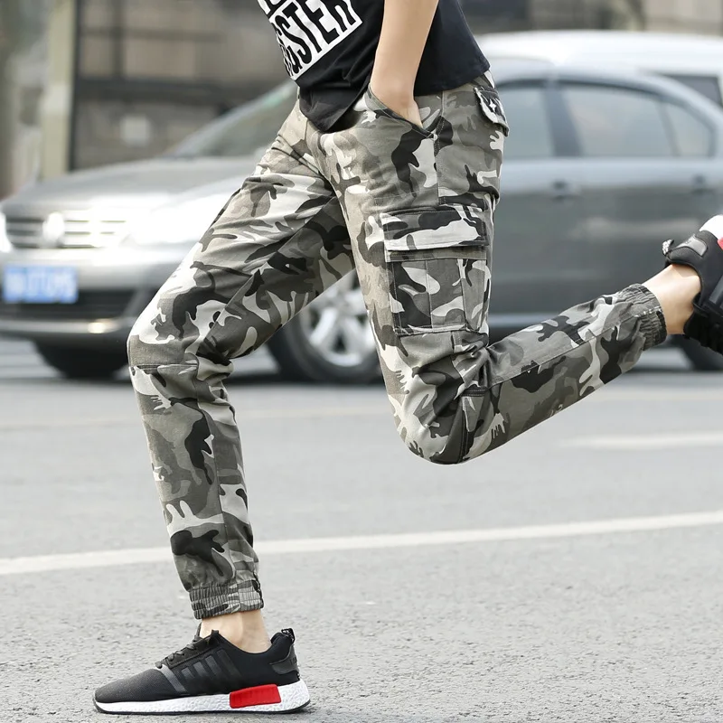 2019 men's spring army green sweatpants fashion jogging pants quilting men's pants lightweight wash large camouflage sweatpants