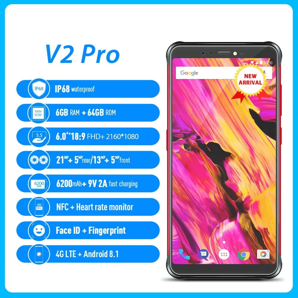 Vernee V2 Pro Android 8.1 IP68 Waterproof Smartphone 5.99\ Vernee V2 Pro Android 8.1 IP68 Waterproof Smartphone 5.99\