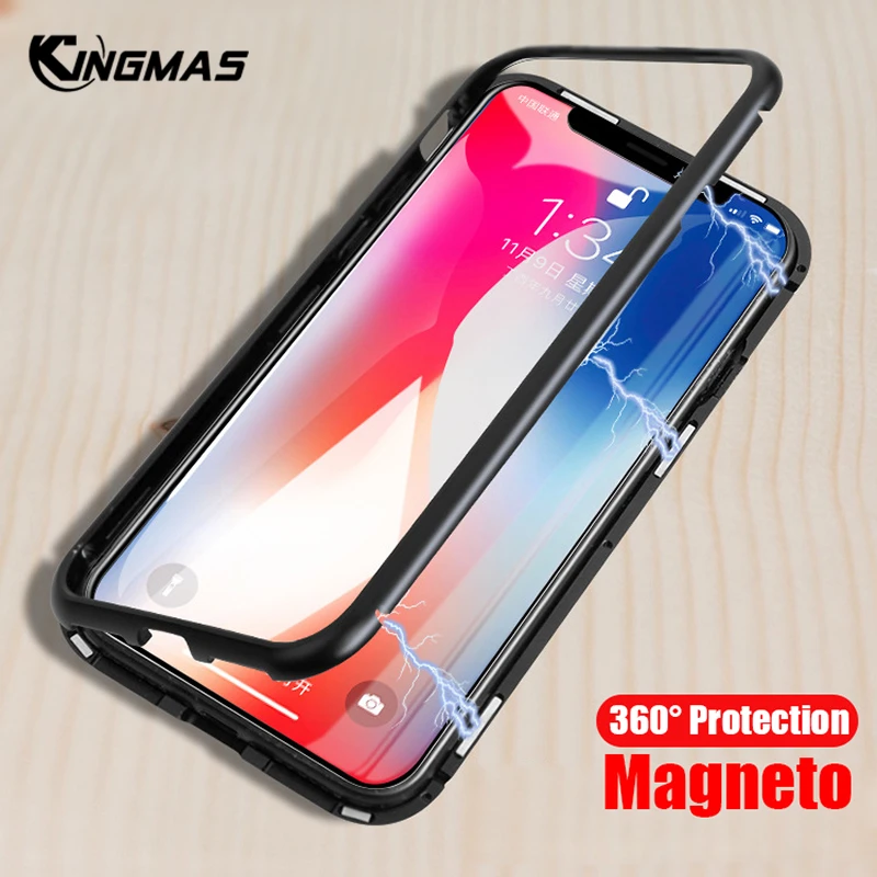 Magneto Phone Case For iphone X 8 7 plus Magnet absorption shell Metal Bumper Anti-Scratch Tempered Glass Back Cover coque |