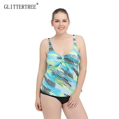 

Pretty Flower Print Tie Side Tankini set Short Swimsuit 2pcs High Elasticity Swimwear Plus Size Bikini Beach Bathing Suit 2018